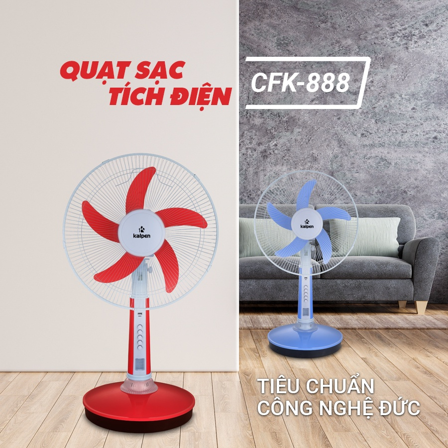 Quạt Sạc Tích Điện Kalpen Sử Dụng Pin Lithium-Lon Bền Bỉ, Thời Gian Sạc Chỉ 6h, Thời Gian Sử Dụng 8h CFK-888 